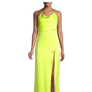 NWT Alice & Olivia Eliza Cowl Neck High Slit Gown in Neon Yellow Size 8